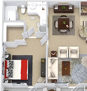 Barcelona with Fenced-in Yard Barcelona with Fenced-in Yard 3D. 2 bedroom apartment. Kitchen with bartop open to living room. 2 full bathrooms, double vanities. Walk-in closets. Patio/balcony open to yard. External storage.